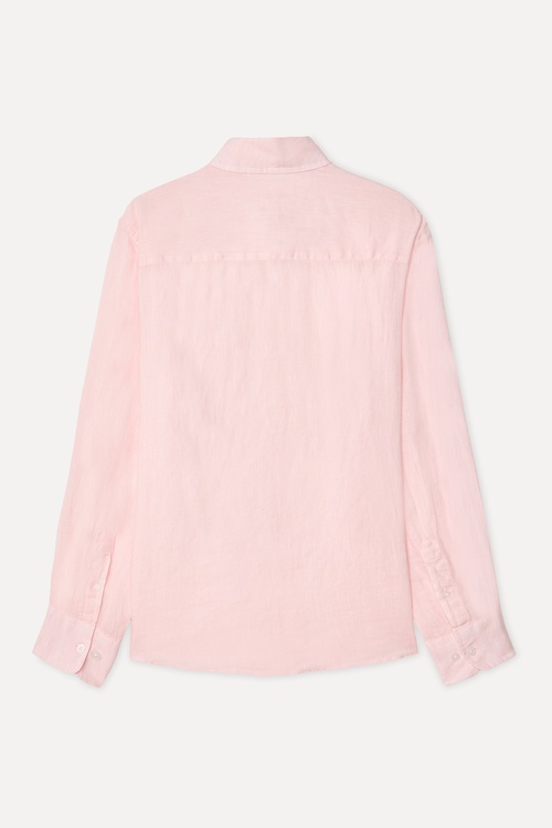  Erkek Pembe Regular Fit Uzun Kollu Keten Gömlek