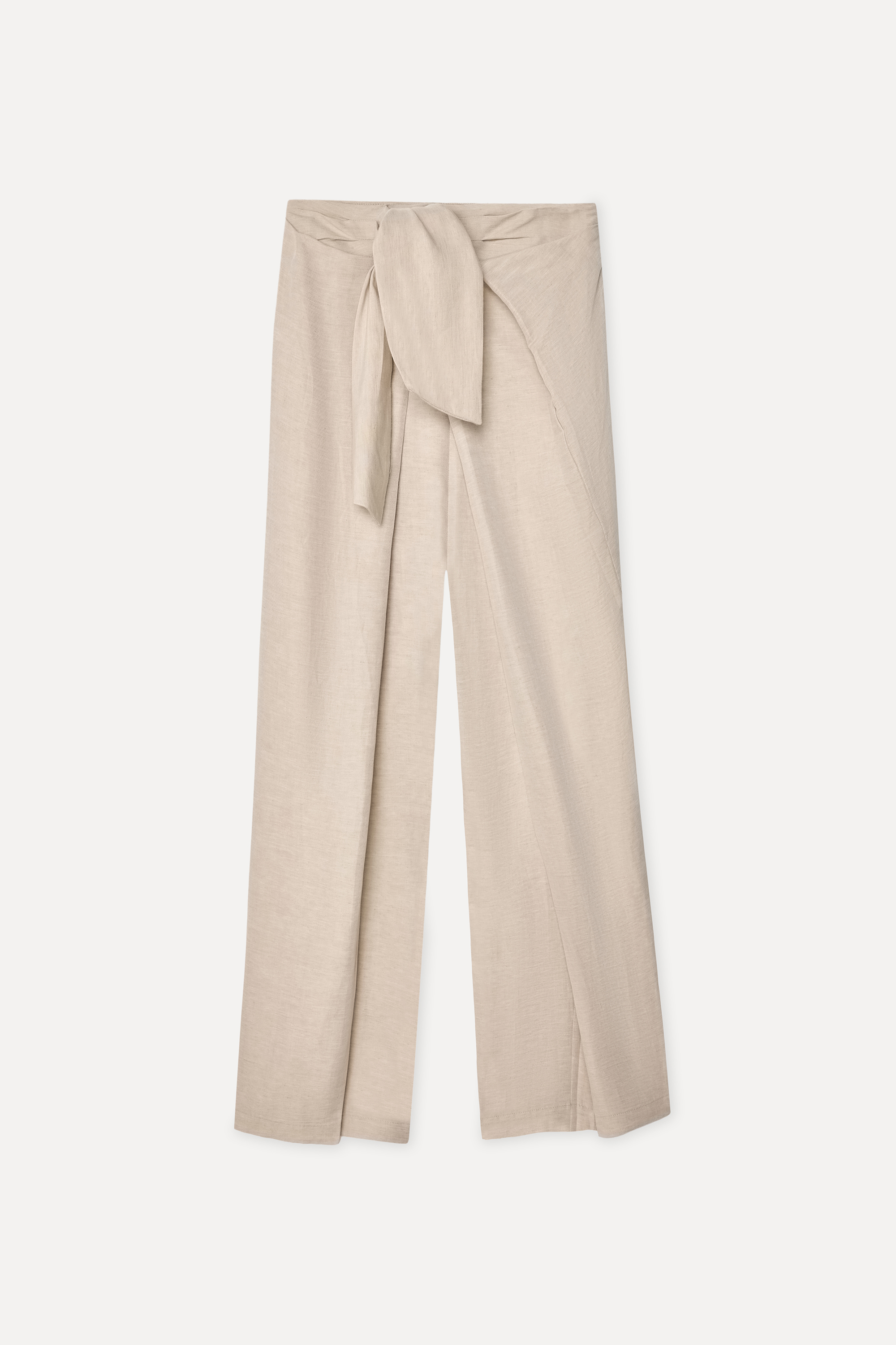 Kadın Bej Rengi Relax Fit Keten Karışımlı Pantolon