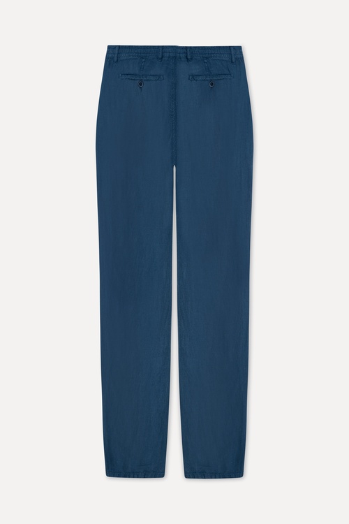  Erkek İndigo Straight Fit Keten Pantolon