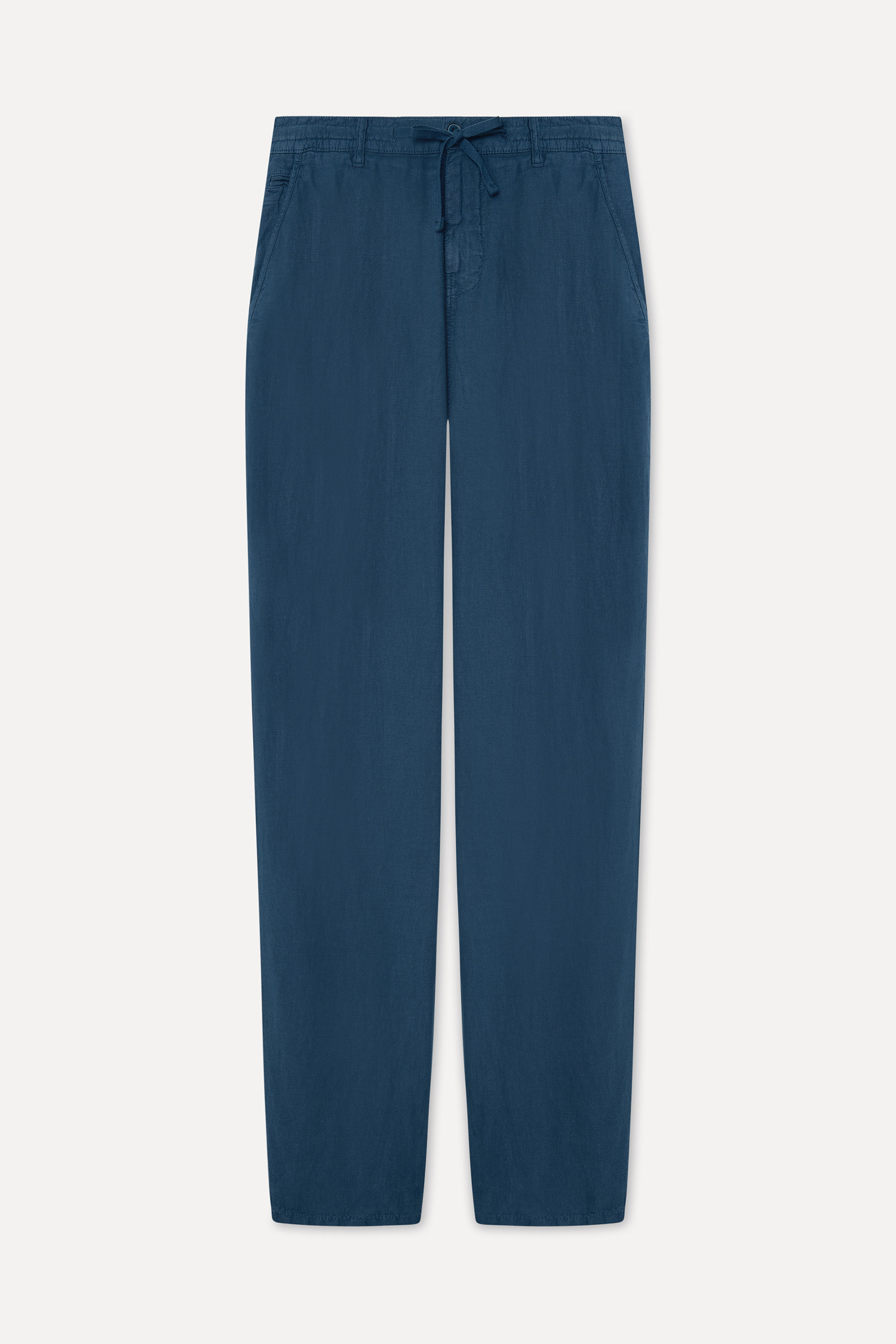 Erkek İndigo Straight Fit Keten Pantolon