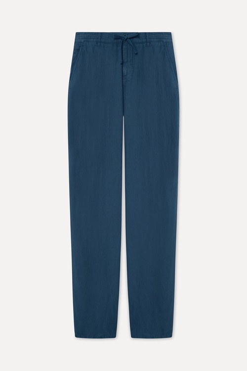  Erkek İndigo Straight Fit Keten Pantolon