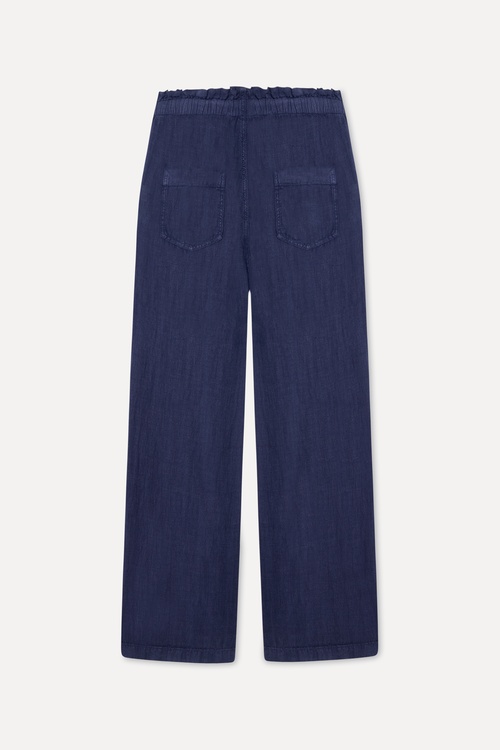 Kadın Lacivert Comfort Fit Keten Pantolon