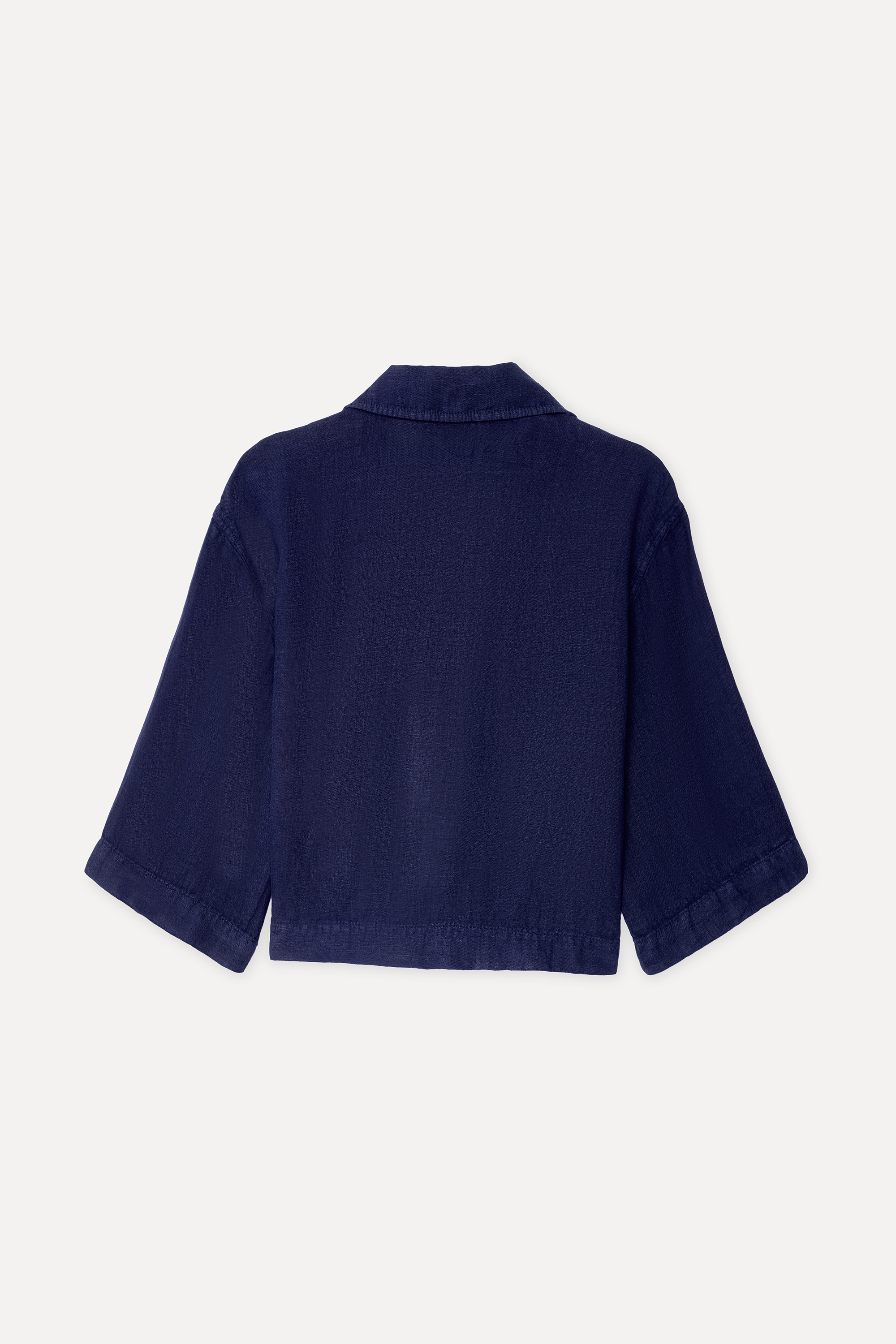 Kadın Lacivert 3/4 Kol Oversize Keten Gömlek