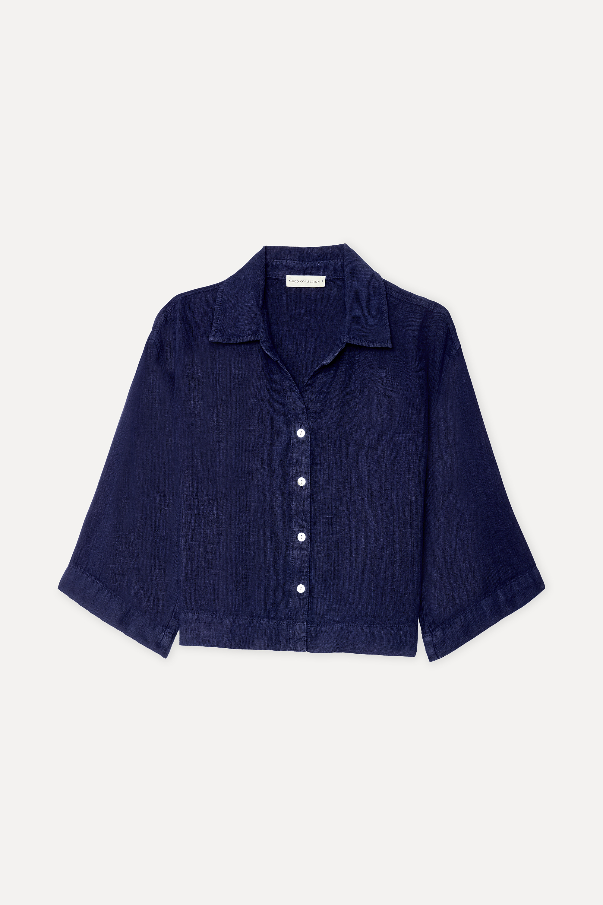 Kadın Lacivert 3/4 Kol Oversize Keten Gömlek