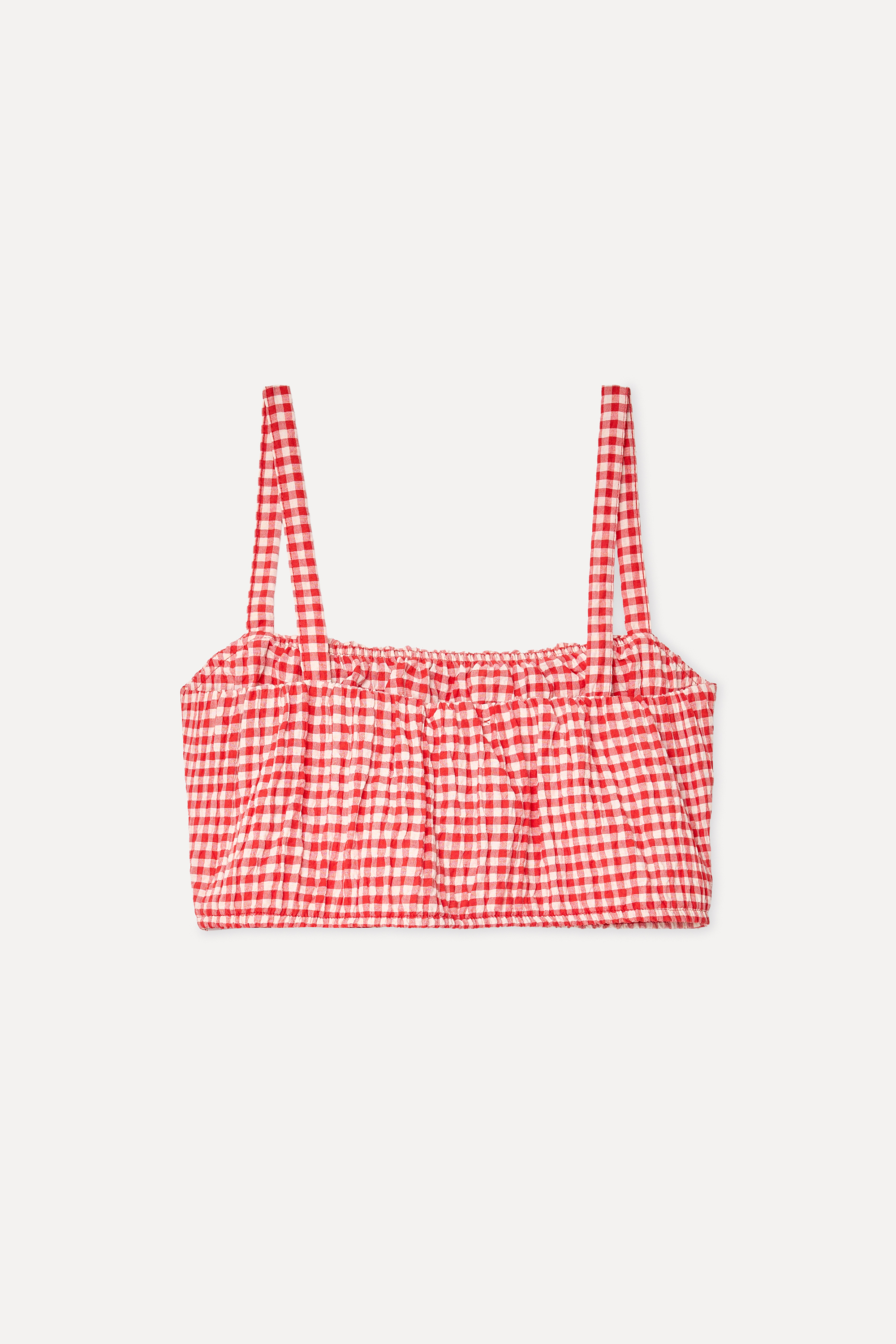 Kadın Kırmızı Ekoseli Crop Kolsuz Bluz