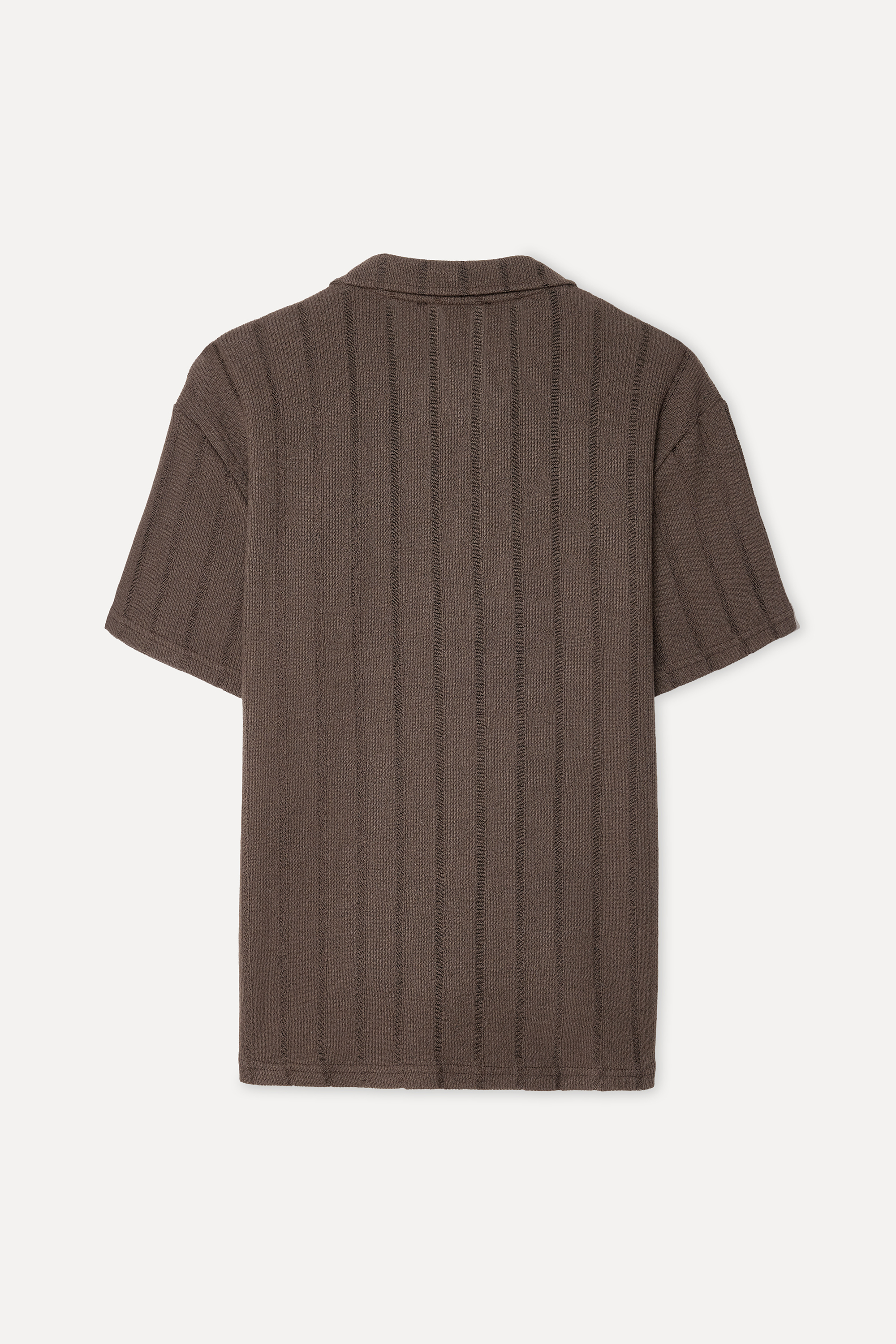 Erkek Kahverengi Çizgili Comfort Fit Kısa Kollu Gömlek