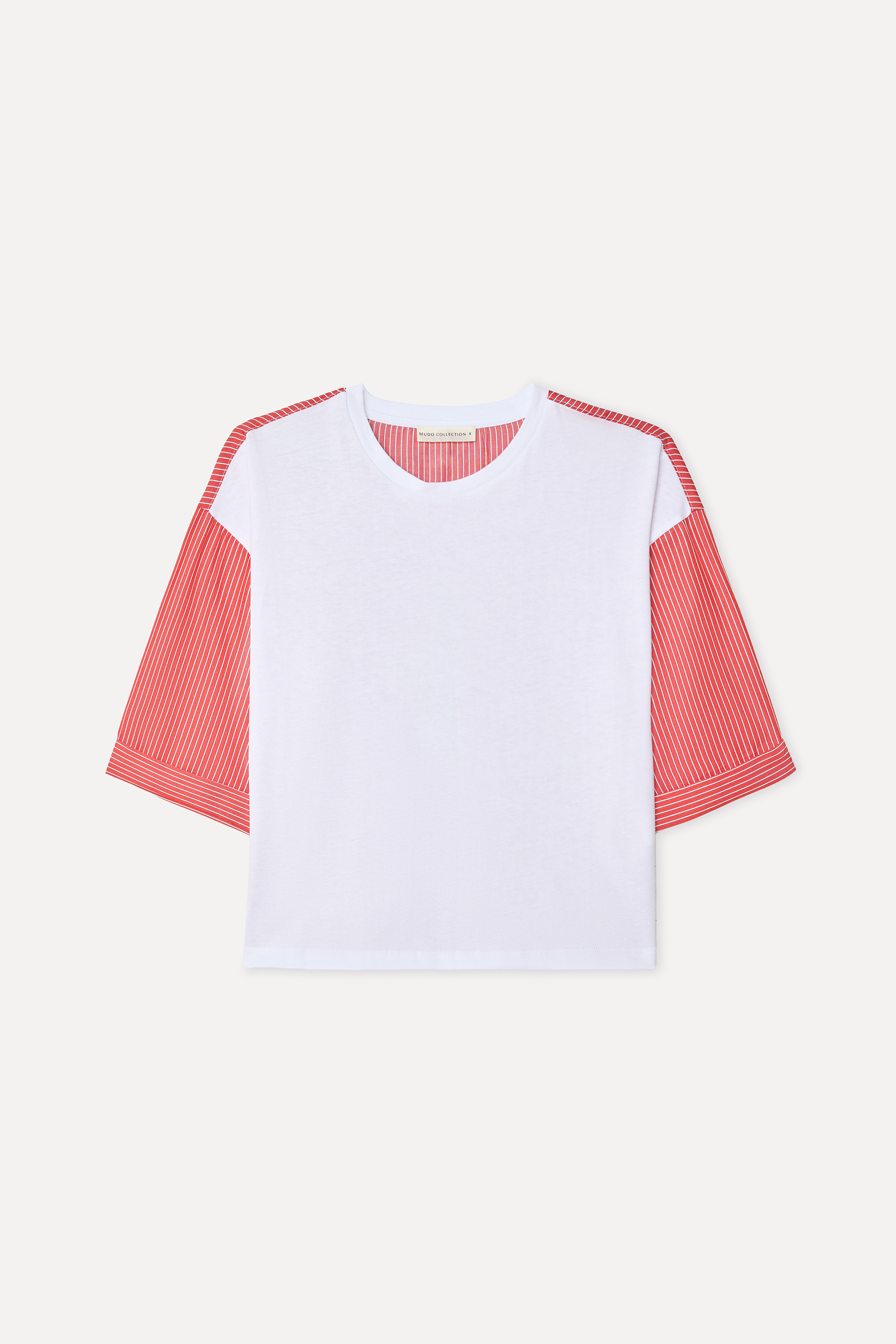 Kadın Kırık Beyaz Çizgili Bisiklet Yaka T-Shirt