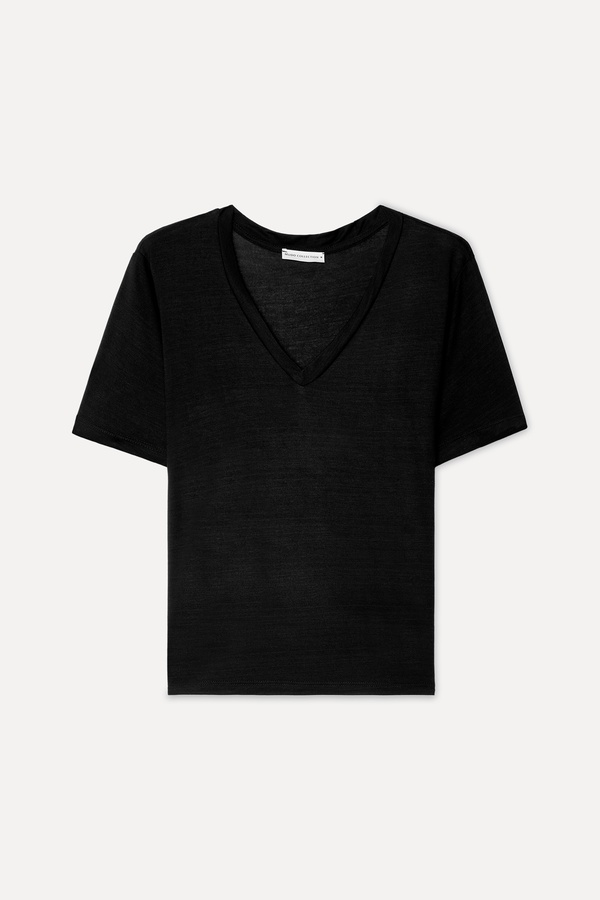 Kadın Siyah V Yaka Modal T-Shirt