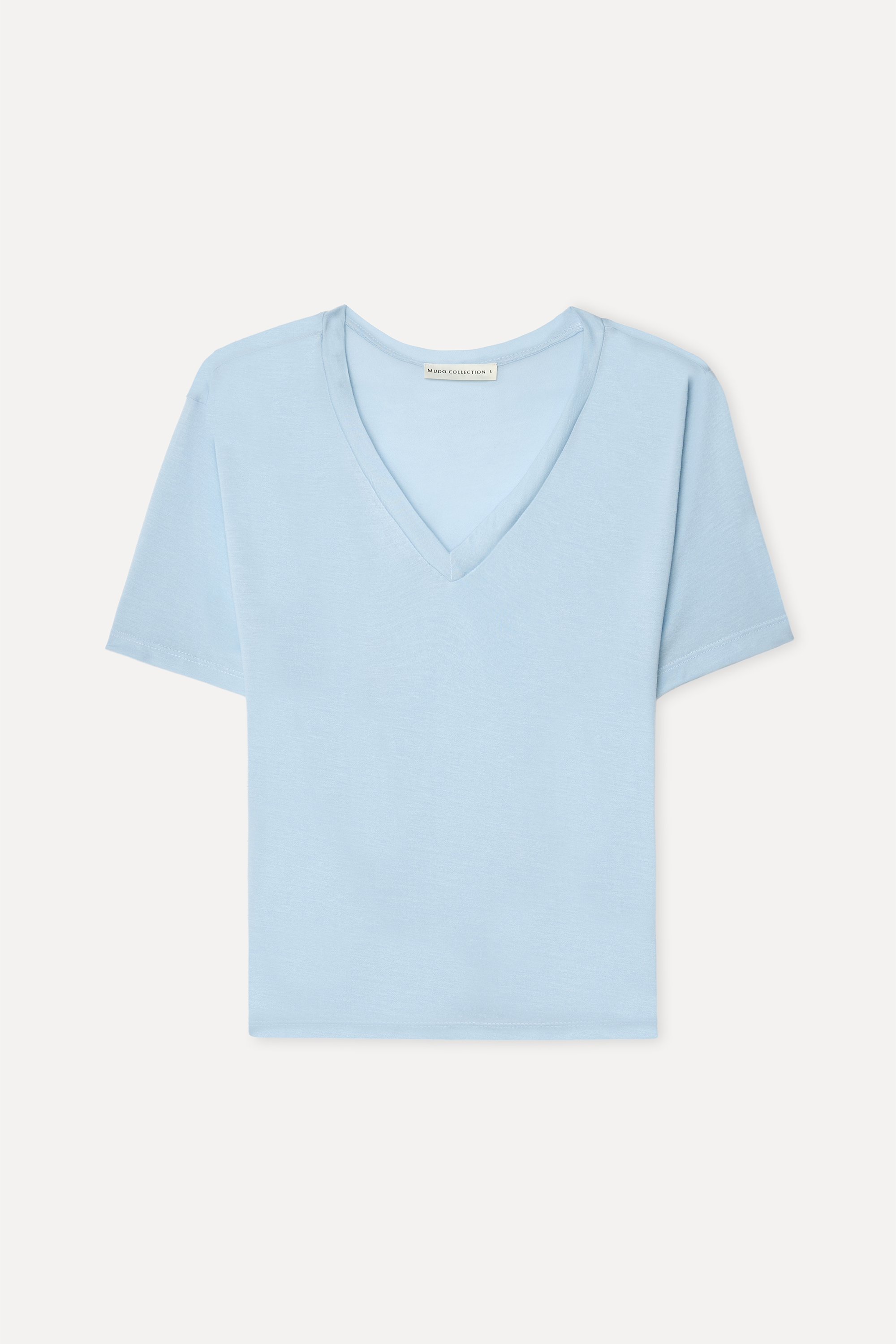 Kadın Mavi V Yaka Modal T-Shirt