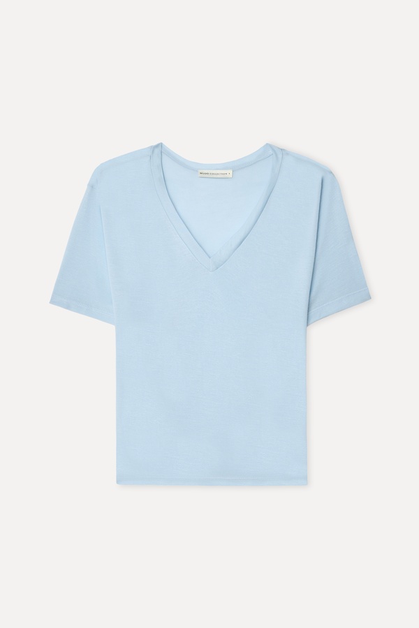 Kadın Mavi V Yaka Modal T-Shirt