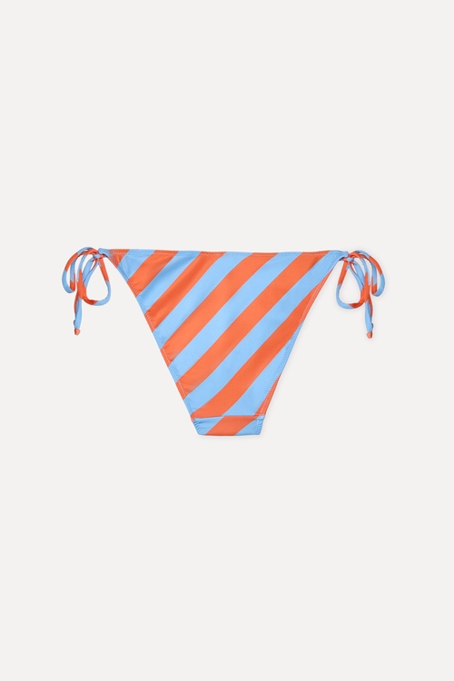 Kadın Turuncu Çizgili Bağlamalı Bikini Altı