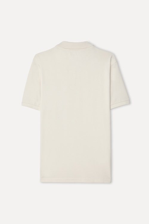  Erkek Kırık Beyaz Nakışlı Polo Yaka T-Shirt