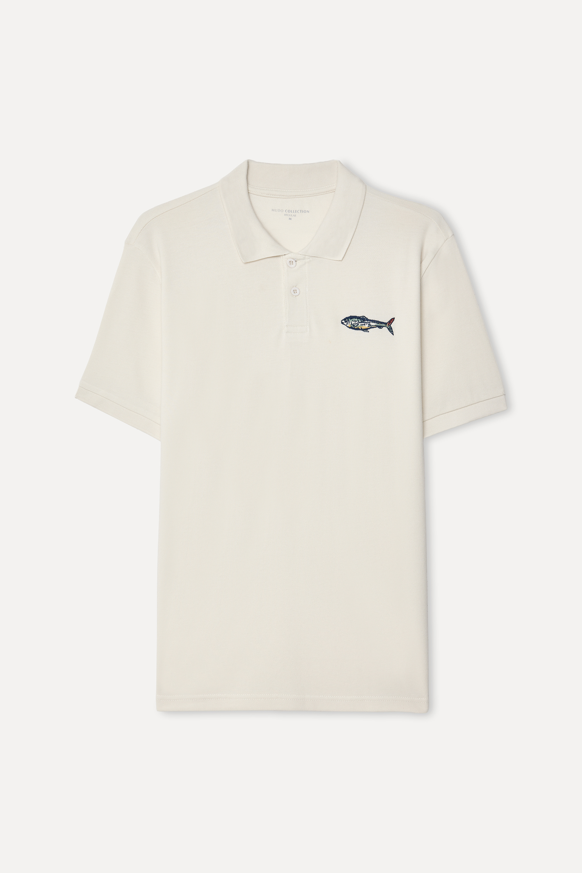 Erkek Kırık Beyaz Nakışlı Polo Yaka T-Shirt