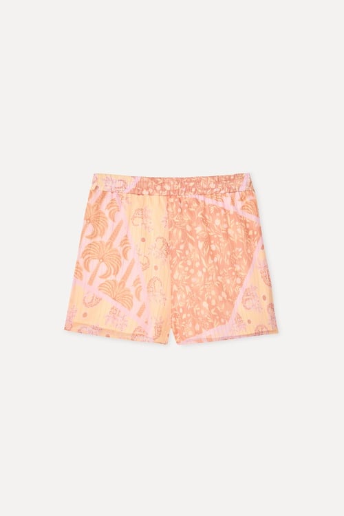 Kadın Pembe Desenli Comfort Fit Şort