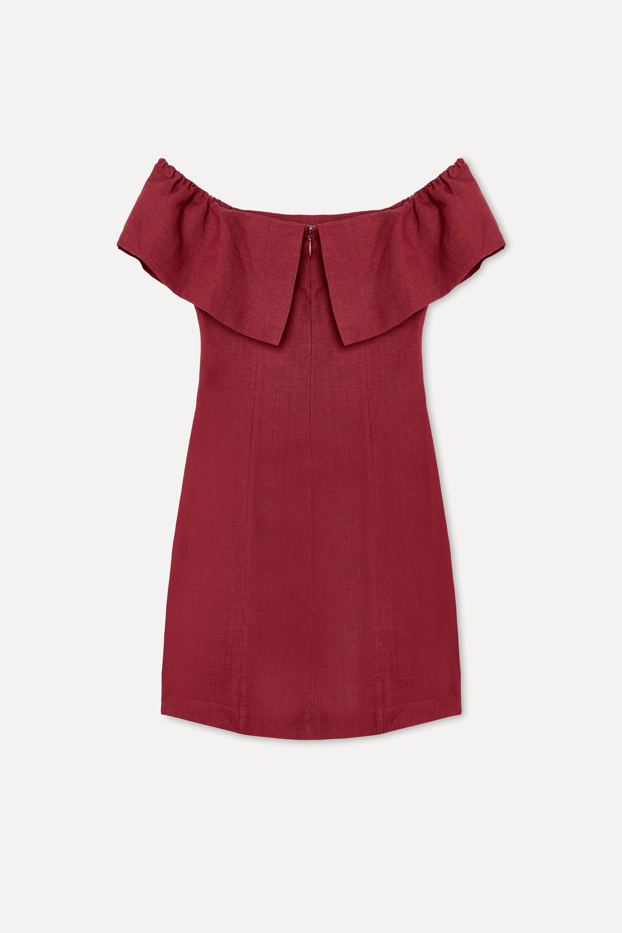 Kadın Bordo Fitted Kayık Yaka Mini Keten Elbise