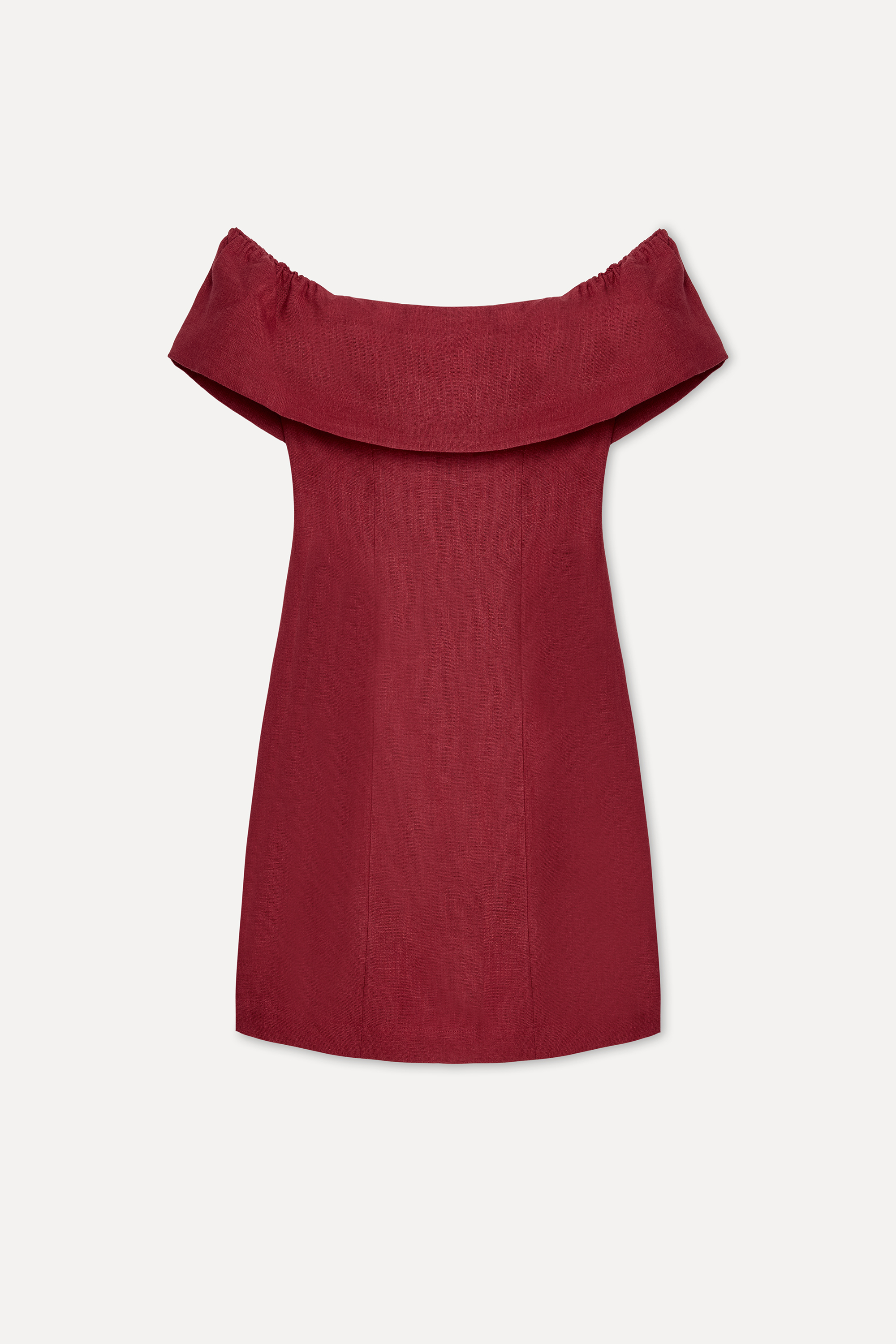Kadın Bordo Fitted Kayık Yaka Mini Keten Elbise