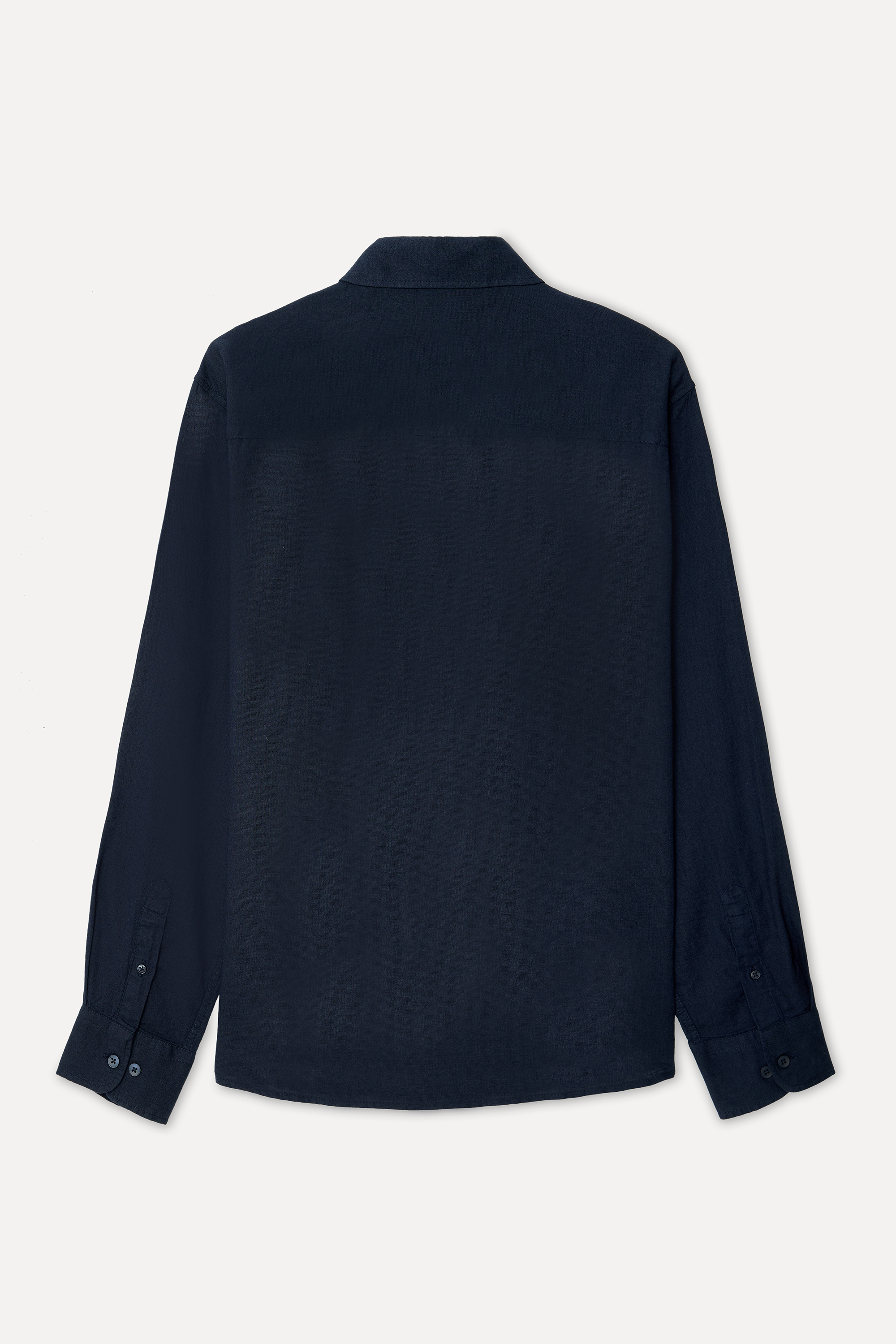 Erkek Lacivert Regular Fit Uzun Kollu Keten Karışımlı Gömlek