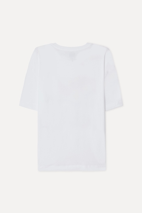 Erkek Beyaz Baskılı Oversize Bisiklet Yaka T-Shirt