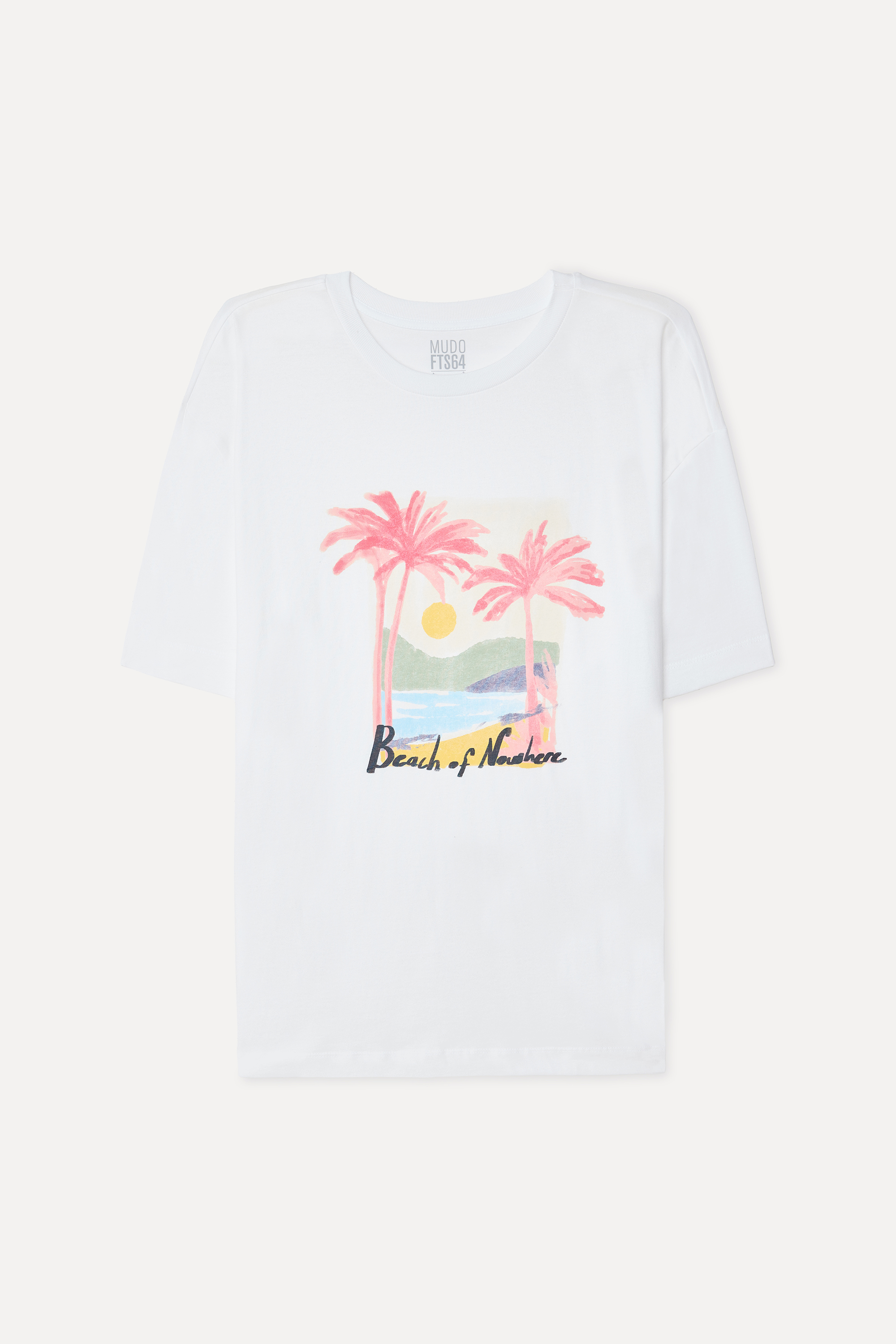 Erkek Beyaz Baskılı Oversize Bisiklet Yaka T-Shirt