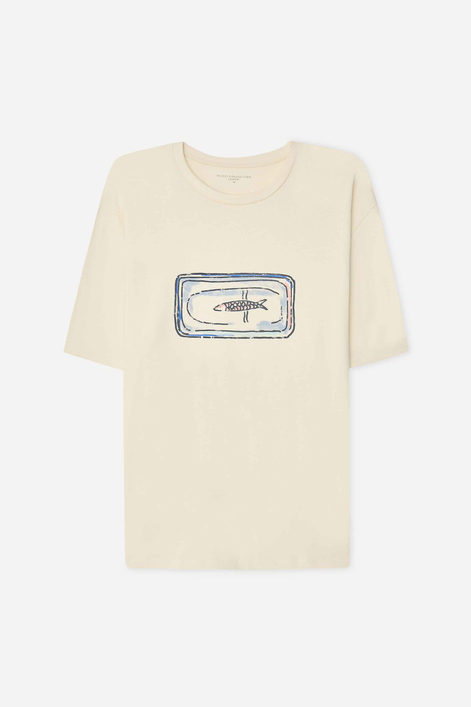 Erkek Taş Rengi Baskılı Comfort Fit Bisiklet Yaka T-Shirt