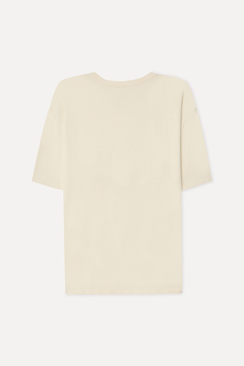 Erkek Taş Rengi Baskılı Comfort Fit Bisiklet Yaka T-Shirt