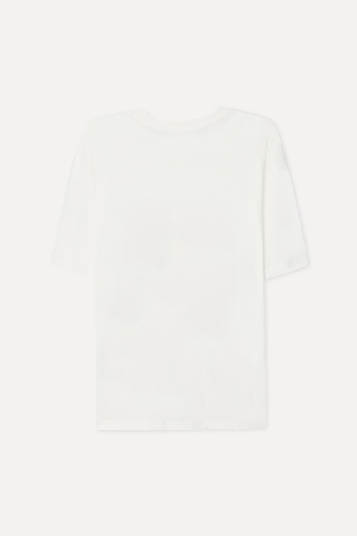 Erkek Kırık Beyaz Baskılı Comfort Fit Bisiklet Yaka T-Shirt