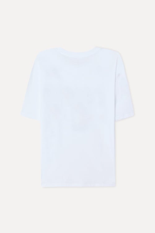 Erkek Beyaz Baskılı Comfort Fit Bisiklet Yaka T-Shirt