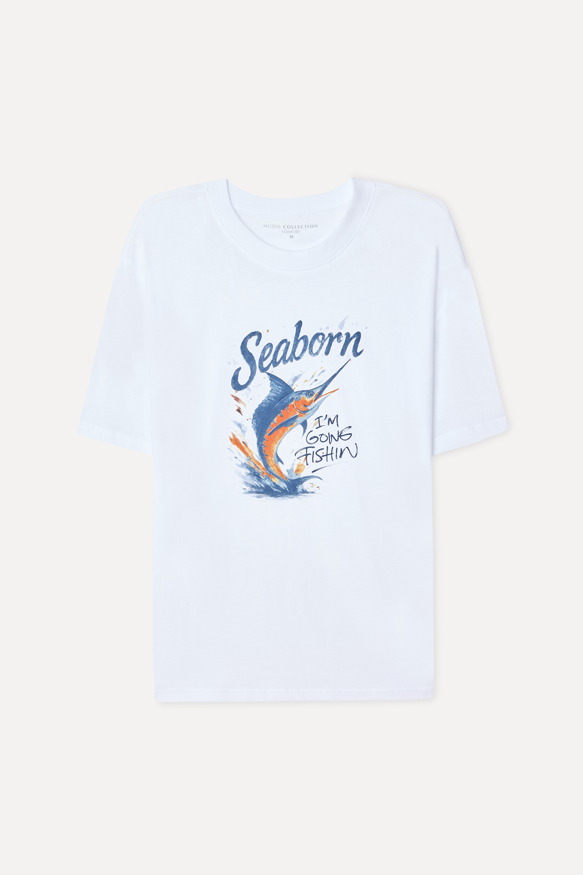 Erkek Beyaz Baskılı Comfort Fit Bisiklet Yaka T-Shirt