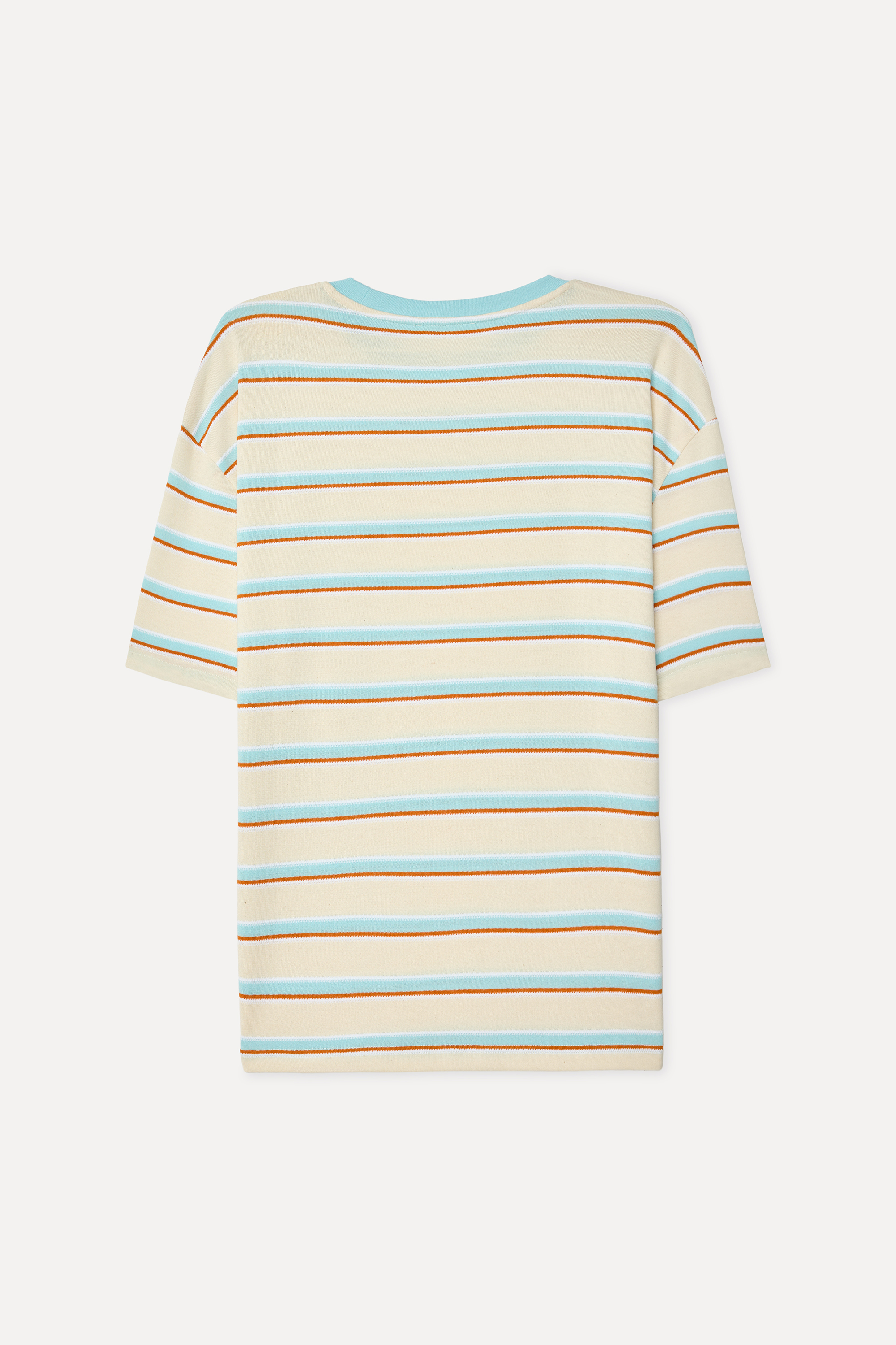Erkek Taş Rengi Çizgili Oversize Bisiklet Yaka T-Shirt