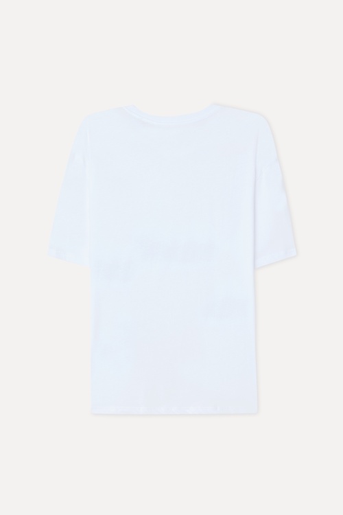 Erkek Beyaz Baskılı Bisiklet Yaka Comfort Fit T-Shirt