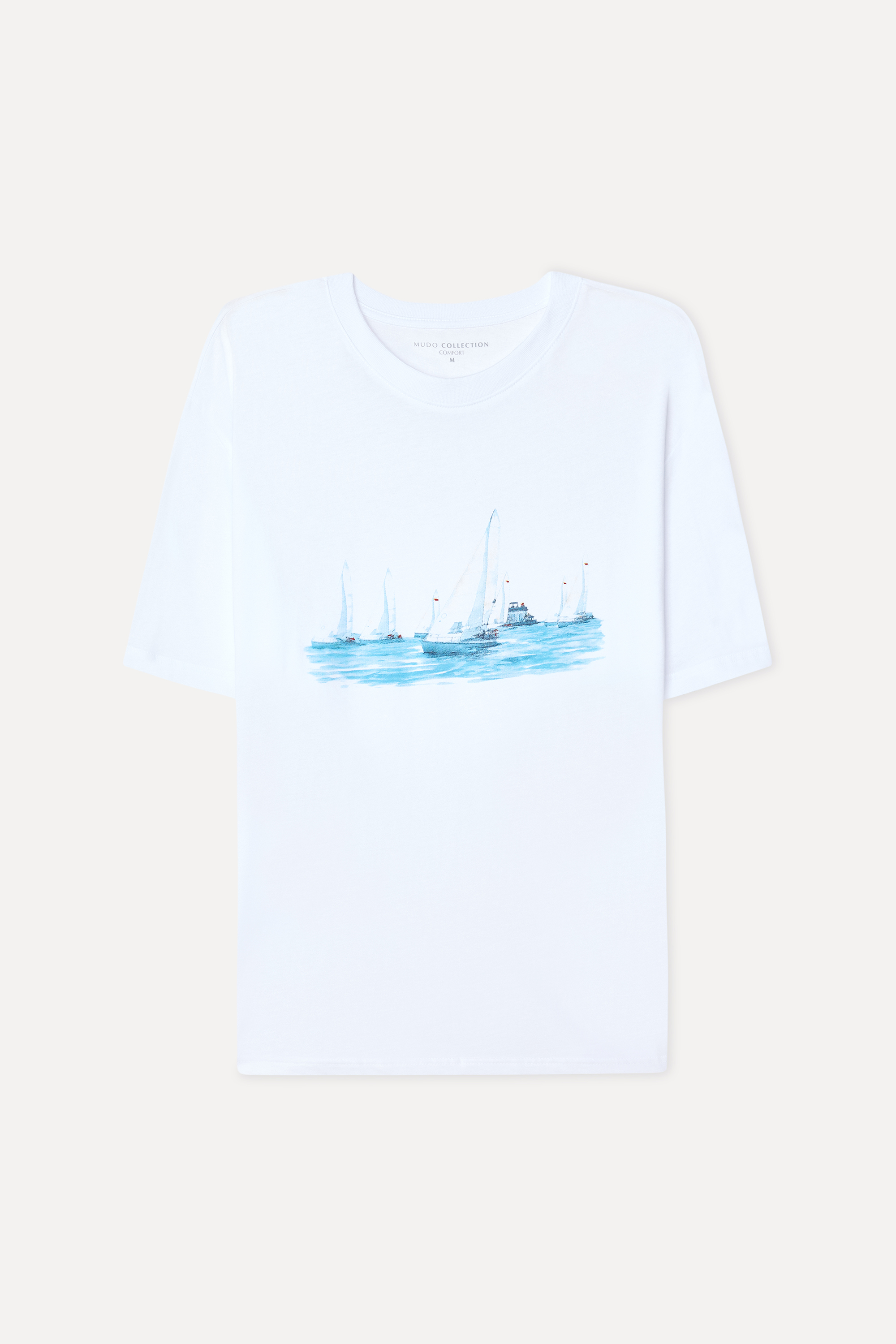 Erkek Beyaz Baskılı Bisiklet Yaka Comfort Fit T-Shirt
