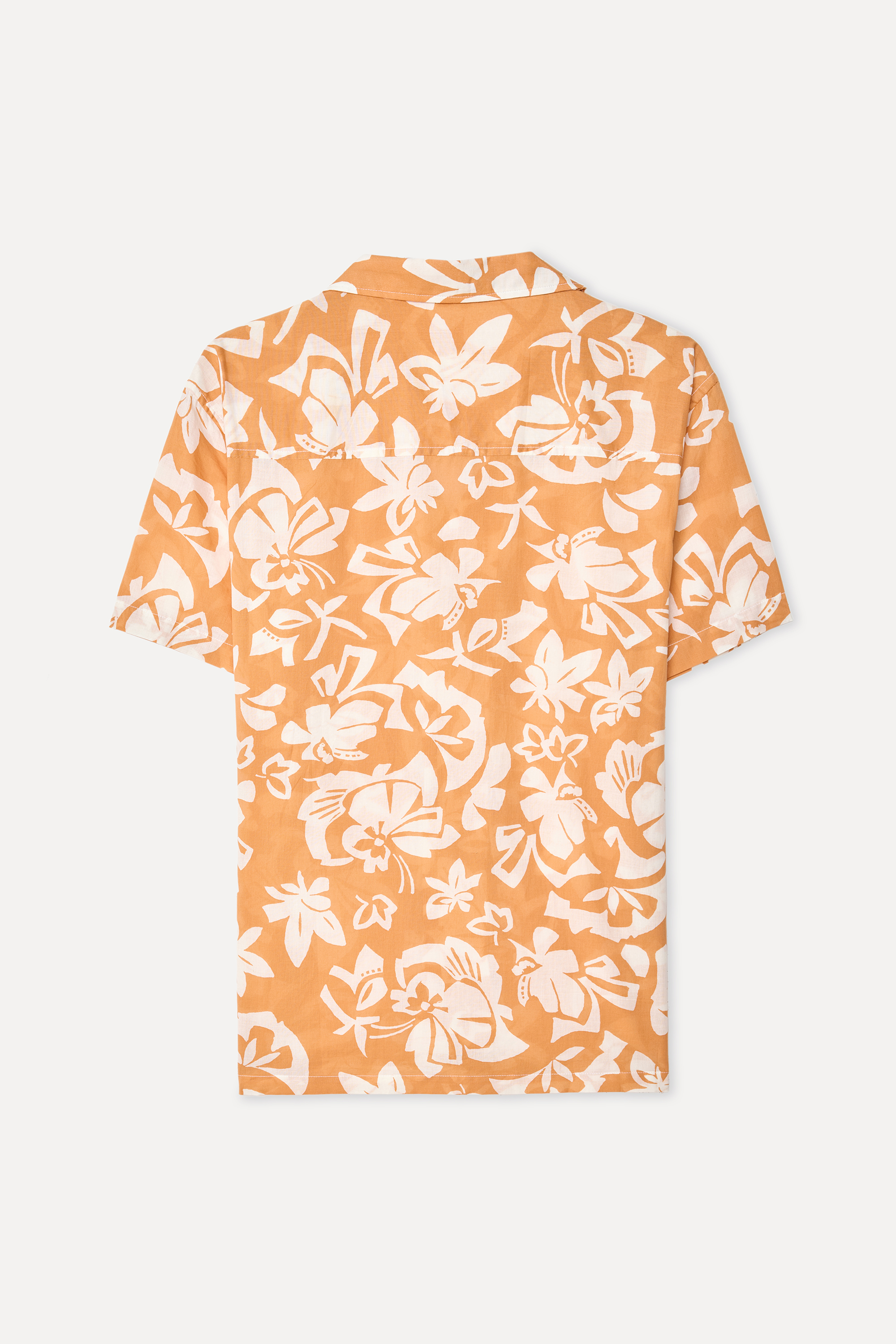 Erkek Turuncu Desenli Regular Fit Resort Yaka Kısa Kollu T-Shirt