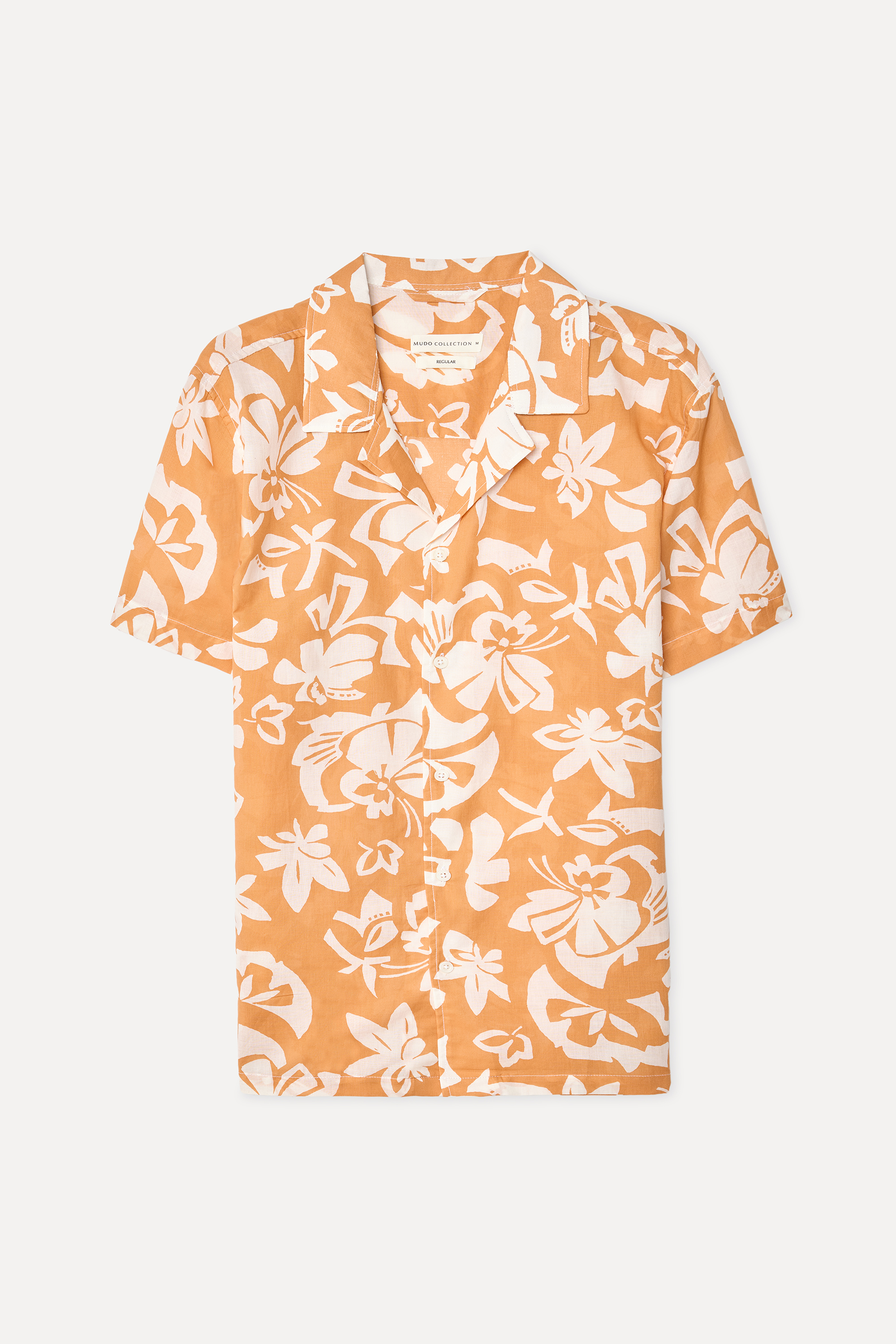 Erkek Turuncu Desenli Regular Fit Resort Yaka Kısa Kollu T-Shirt