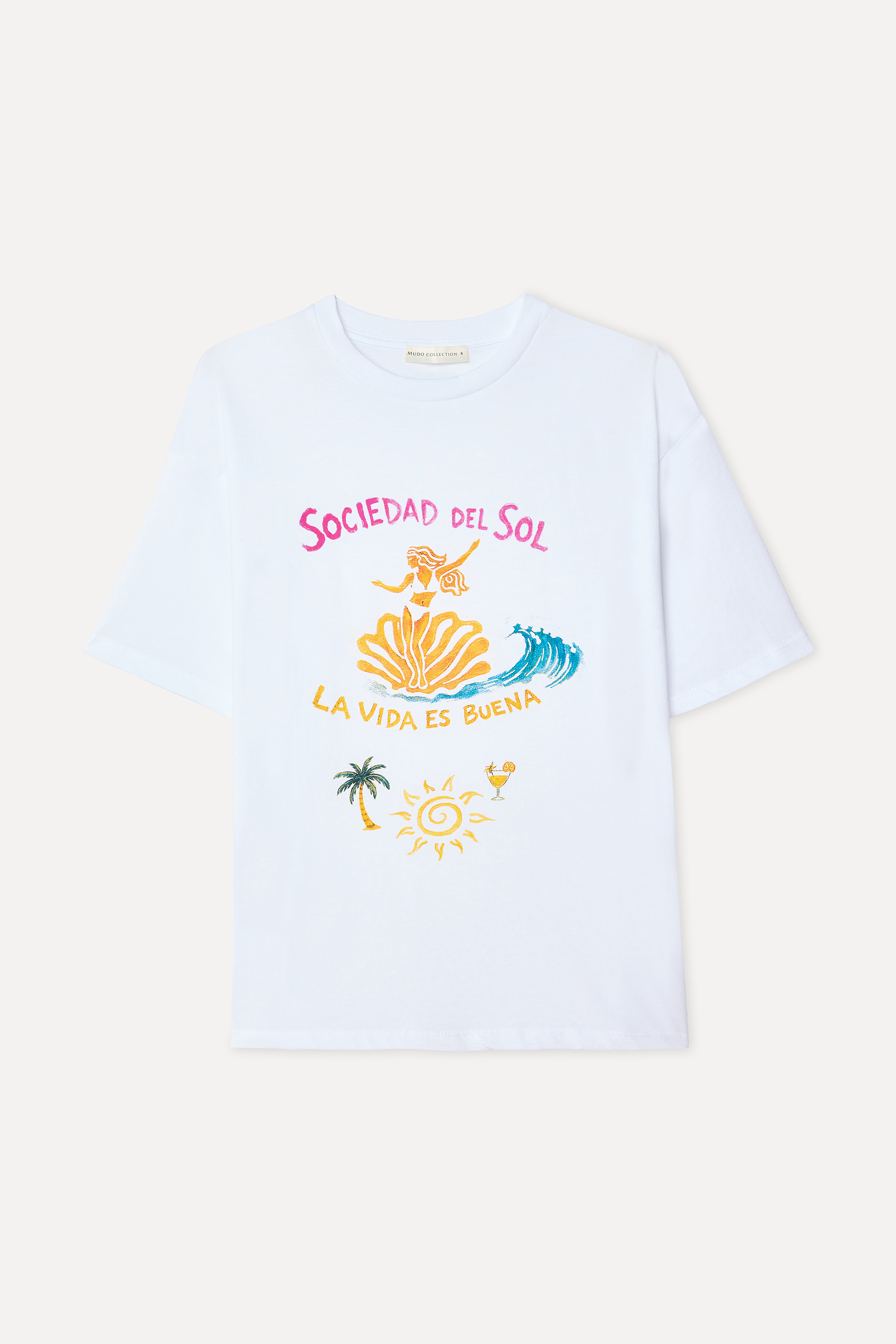 Kadın Beyaz Baskılı Bisiklet Yaka T-Shirt