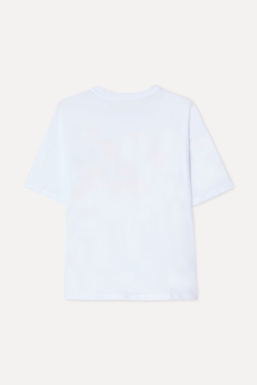 Kadın Beyaz Baskılı Bisiklet Yaka T-Shirt