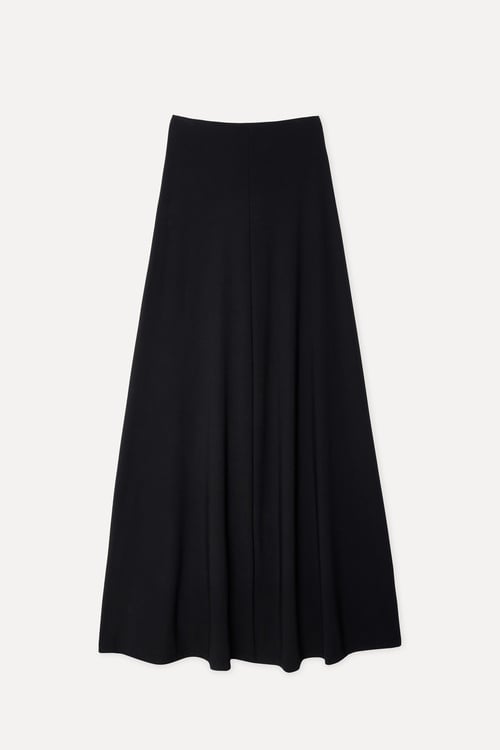  Kadın Siyah A Form Beli Büzgülü Yırtmaçlı Uzun Etek