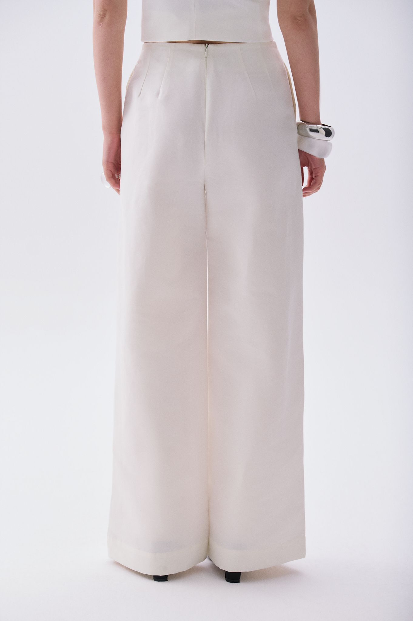 Kadın Kırık Beyaz Wide Leg Keten Pantolon