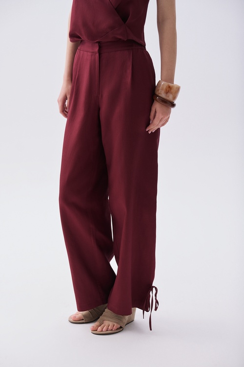 Kadın Bordo Paça Detaylı Loose Fit Pantolon