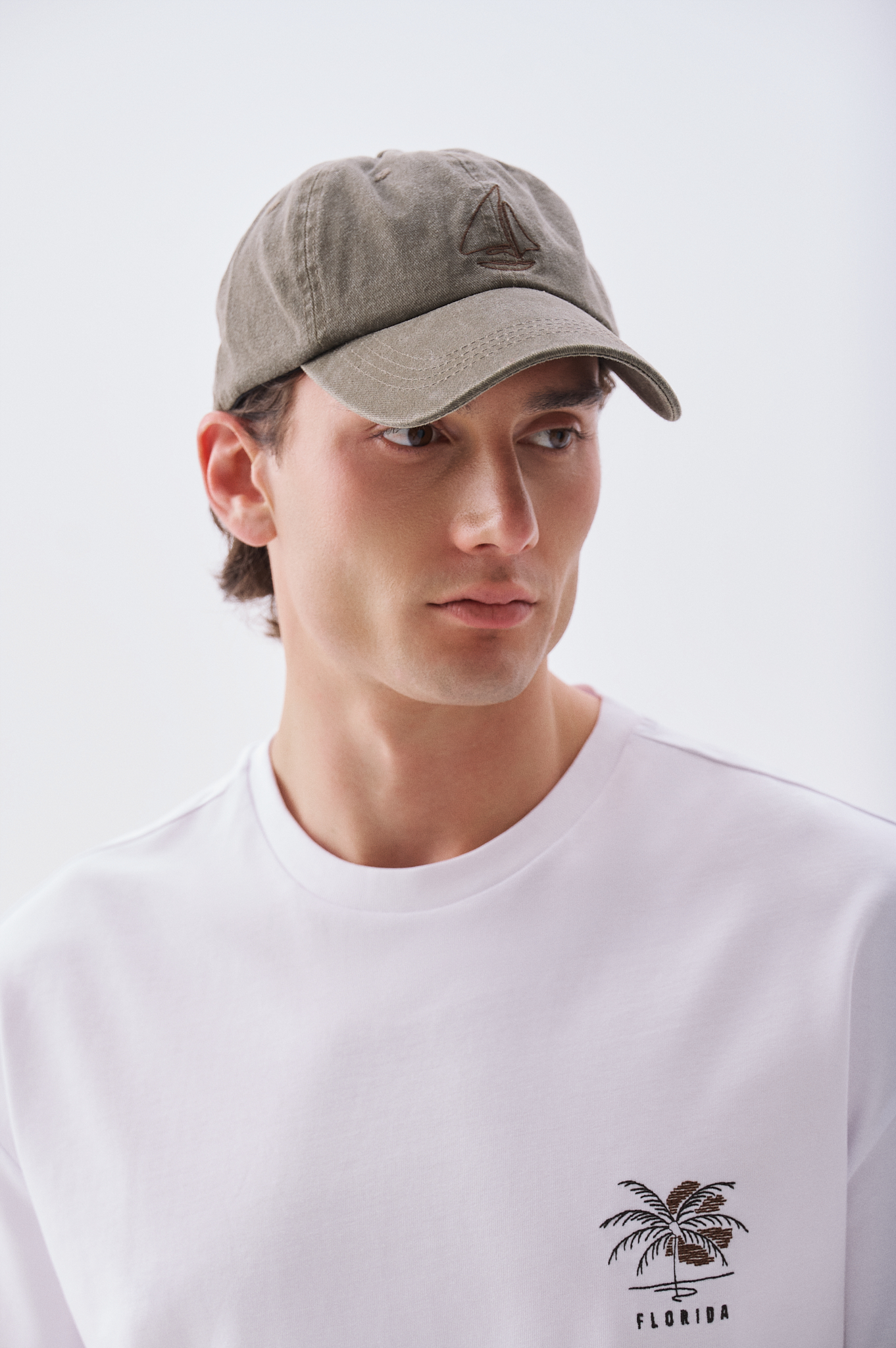 Erkek Beyaz Baskılı Oversize Bisiklet Yaka T-Shirt