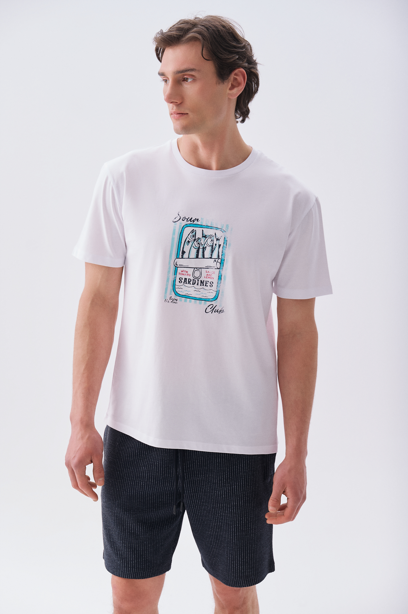 Erkek Beyaz Baskılı Comfort Fit Bisiklet Yaka T-Shirt