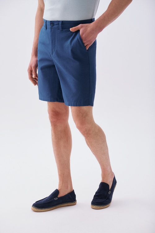  Erkek Lacivert Straight Fit Chino Şort