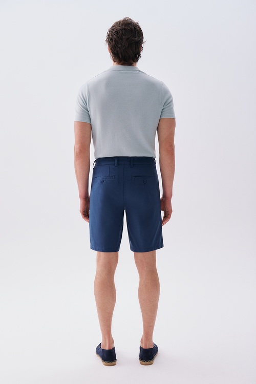  Erkek Lacivert Straight Fit Chino Şort