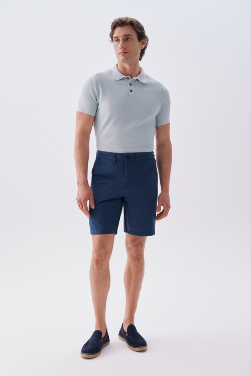  Erkek Lacivert Straight Fit Chino Şort