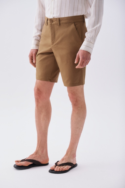 Erkek Kahverengi Straight Fit Chino Şort