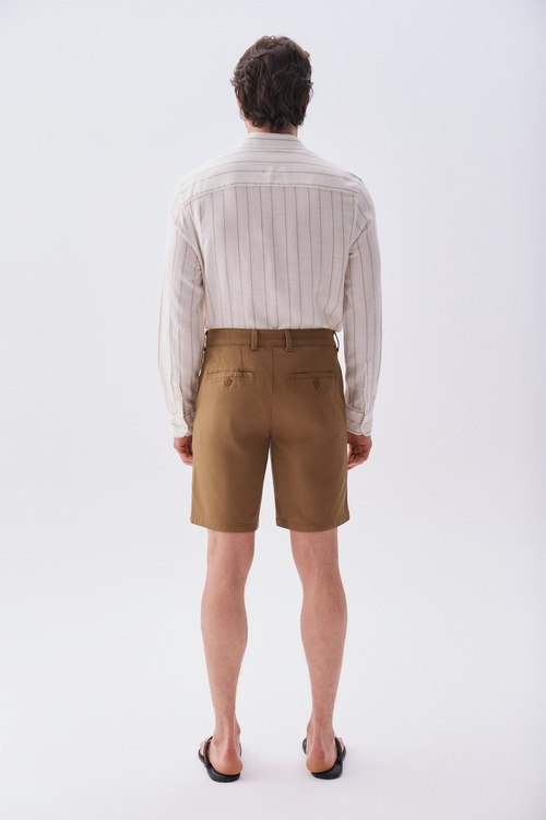Erkek Kahverengi Straight Fit Chino Şort