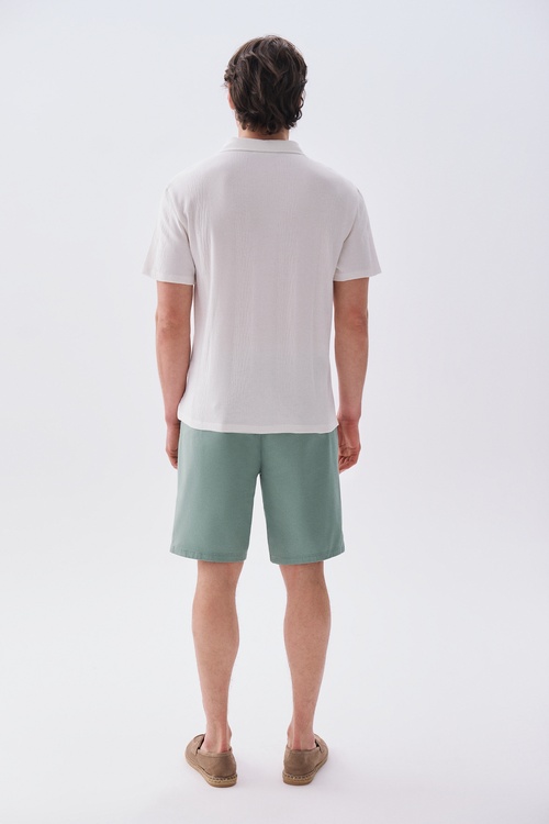Erkek Yeşil Gri Straight Fit Chino Şort