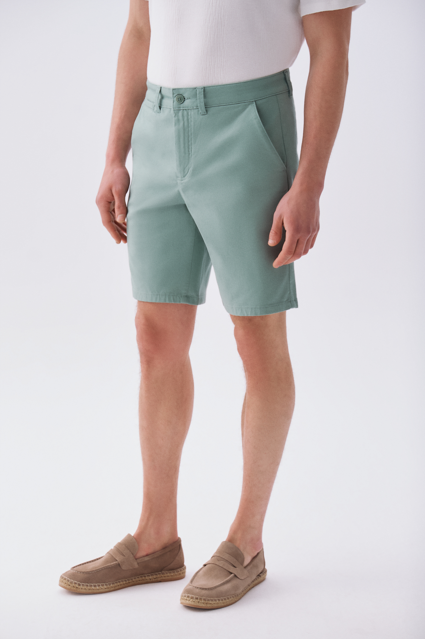 Erkek Yeşil Gri Straight Fit Chino Şort