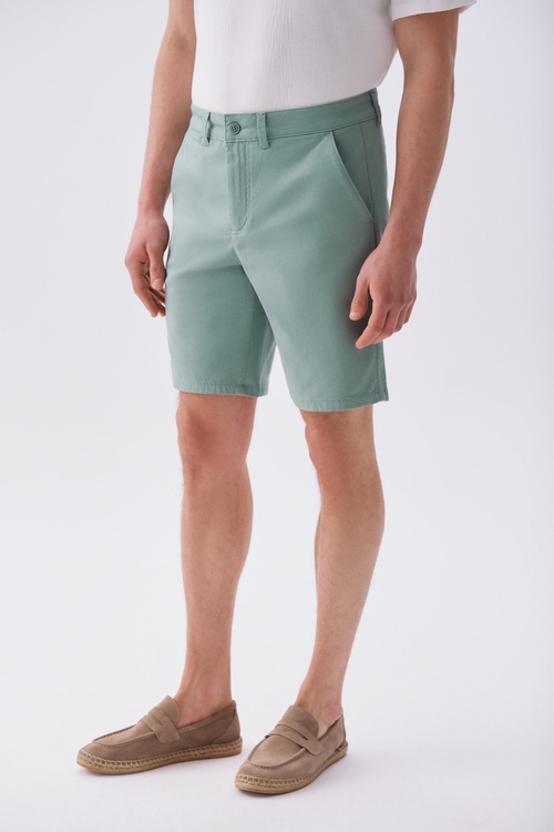 Erkek Yeşil Gri Straight Fit Chino Şort