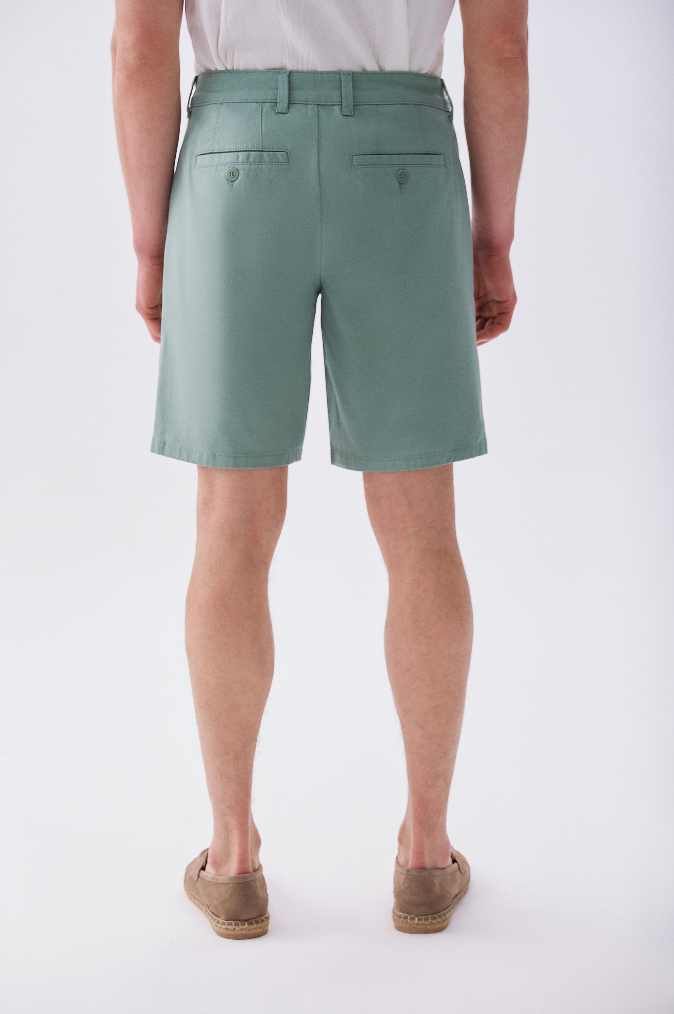 Erkek Yeşil Gri Straight Fit Chino Şort