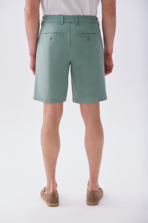 Erkek Yeşil Gri Straight Fit Chino Şort